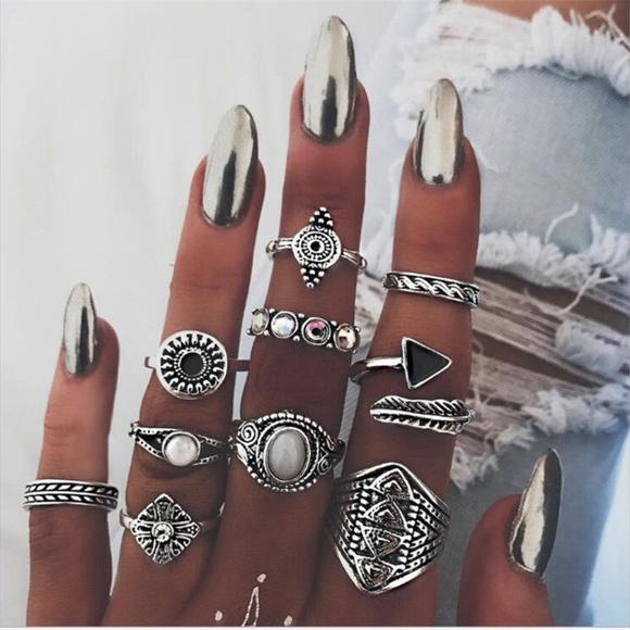 Jewelry - 10 Silver Boho Ring Set